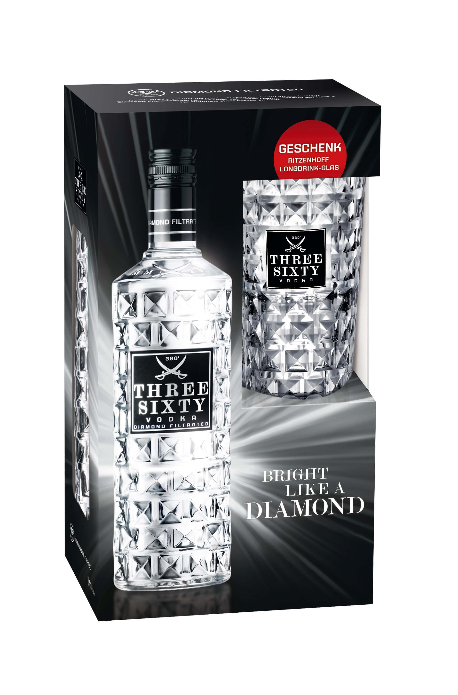 Three Sixty Vodka 0,7L 37,5% vol. mit Gratis Longdrinkglas
